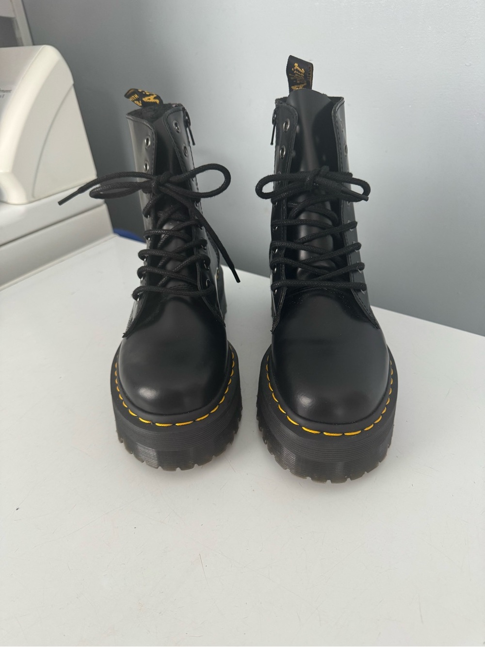 Dr. Martens Black Leather Lace-Up Platform Boots AirWair Bouncing Soles